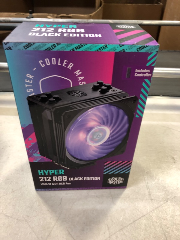 Photo 2 of Cooler Master Hyper 212 Black Edition RGB CPU Air Cooler, SF120R RGB Fan, Anodized Gun-Metal Black, Brushed Nickel Fins, 4 Copper Direct Contact Heat Pipes for AMD Ryzen AM4/Intel LGA1700/1200/1151 Hyper 212 BE RGB (LGA1700) 4 Heat Pipes**Factory Sealed**