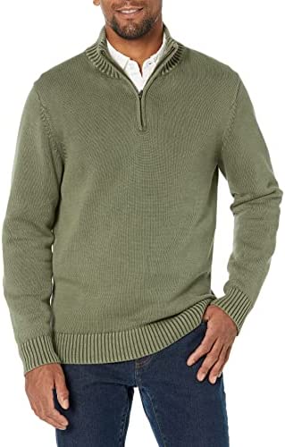 Photo 1 of Goodthreads Men's Soft Cotton Quarter-Zip Sweater, Washed Olive, Large 
