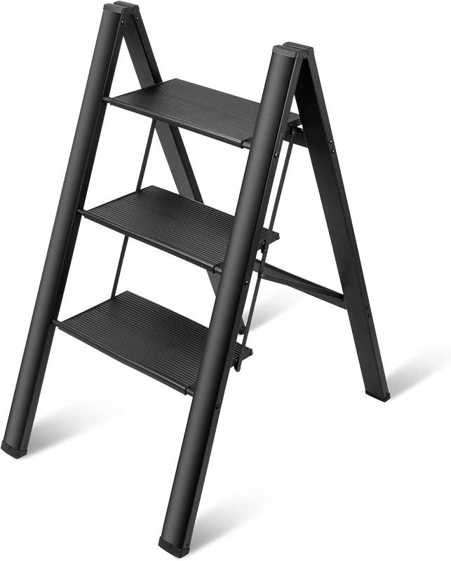 Photo 1 of 3 Step Ladder Aluminum Lightweight Folding Step Stool with Wide Anti-Slip Pedal for Home and Office Use, Kitchen 330 Lbs Capacity
