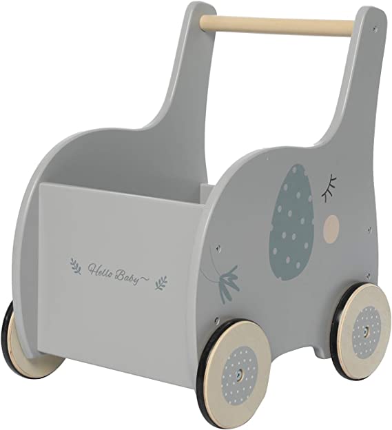 Photo 1 of Grey Elephant-2-in-1 Baby Learning Walker Wooden Strollers - Toddler Baby Push Walker Toys with Wheels for Girls Boys 1-3 Years Old, Wagon Toy Walkers Sturdy Construction
