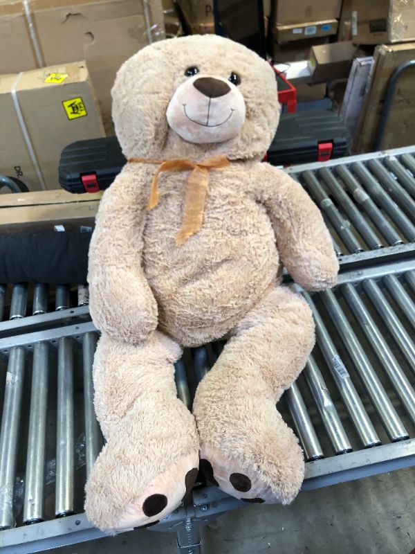 Photo 2 of Anico 59" Tall (5 Feet) Giant Plush Light Brown Teddy Bear with Embroidered Paws and Smiling Face, Fits in 2XL Shirt!
