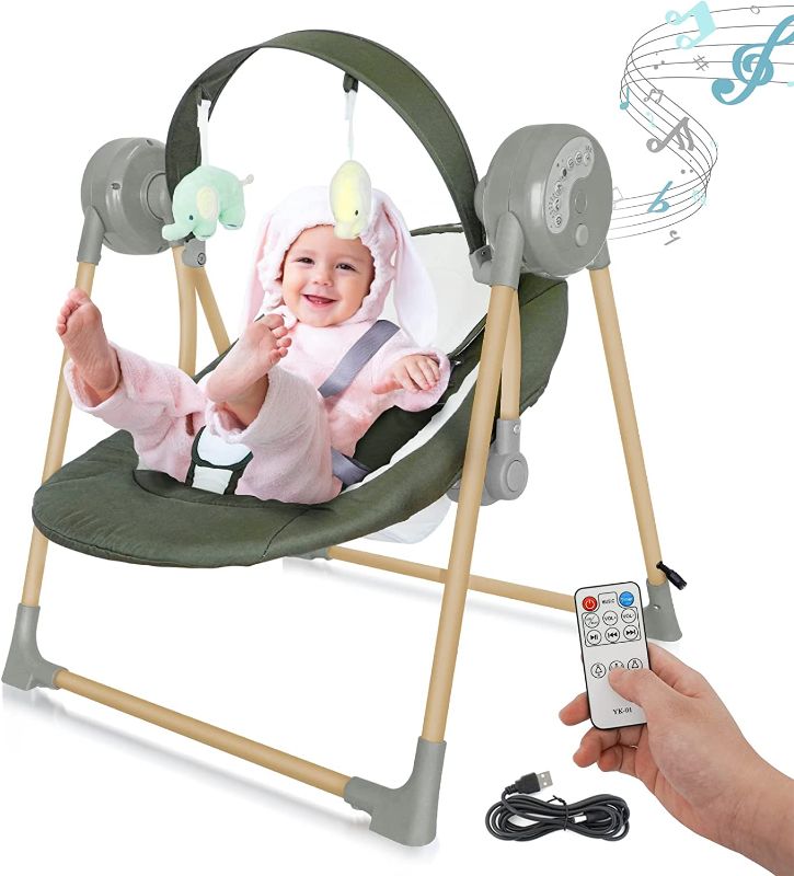 Photo 2 of Bluetooth Baby Swings for Infants, Soothing Portable Swing with 6 Motions and 12 Melodies, Baby Electric Swing for 6-25 lb, 0-12 Months, Folds for Easy Travel…
