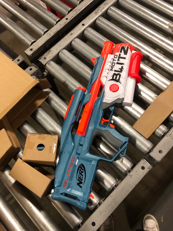 Photo 2 of NERF Elite 2.0 Motoblitz Blaster with Scope, Motorized 10-Dart Blasting, Airblitz 6 Darts, 22 Darts, Outdoor Toys for 8 Year Old Boys & Girls
