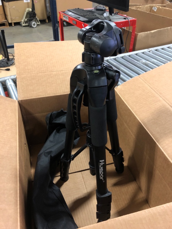 Photo 1 of Huepar Lightweight TPD14 56" Adjustable Laser Level Tripod with 3-Way Swivel Pan Head, Quick Release Plate with 1/4" Screw Mount, Bubble Level, Multi-Function Hook and 5/8" UNF Adapter Nut

