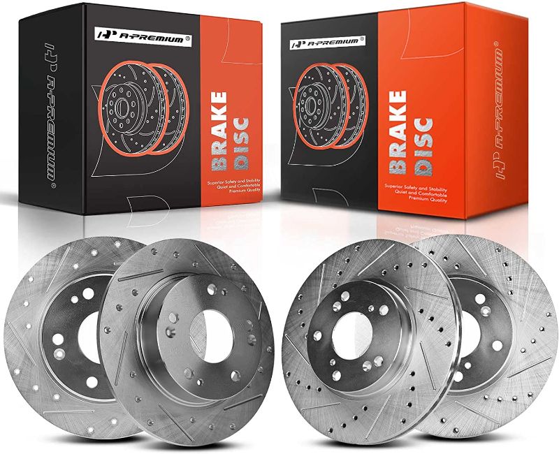 Photo 1 of A-Premium Front and Rear Drilled and Slotted Disc Brake Rotors Set Compatible with Honda Accord LX EX 2003-2007 L4 2.4L Not for HYBRID 4-PC Set
