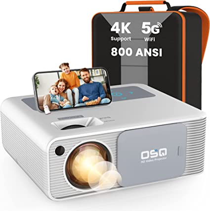 Photo 1 of 5G WiFi 1080P Projector 4K Supported - OSQ 800 ANSI HD Outdoor Movie with Bluetooth, 4P & ±50° Keystone, Zoom 50%, 300'' Home Cinema Video Support PPT, PS4, TV Stick, Laptop, Phone, white (O-410)
