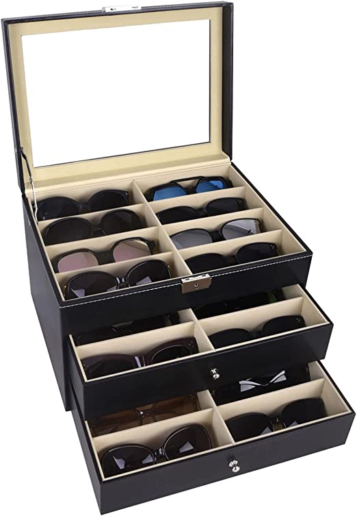 Photo 1 of AUTOARK Leather 24 Piece Eyeglasses Storage and Sunglass Glasses Display Drawer Lockable Case Organizer,Black,AW-095 *** SLIGHT TEAR ON ONE OF THE CORNERS ***
