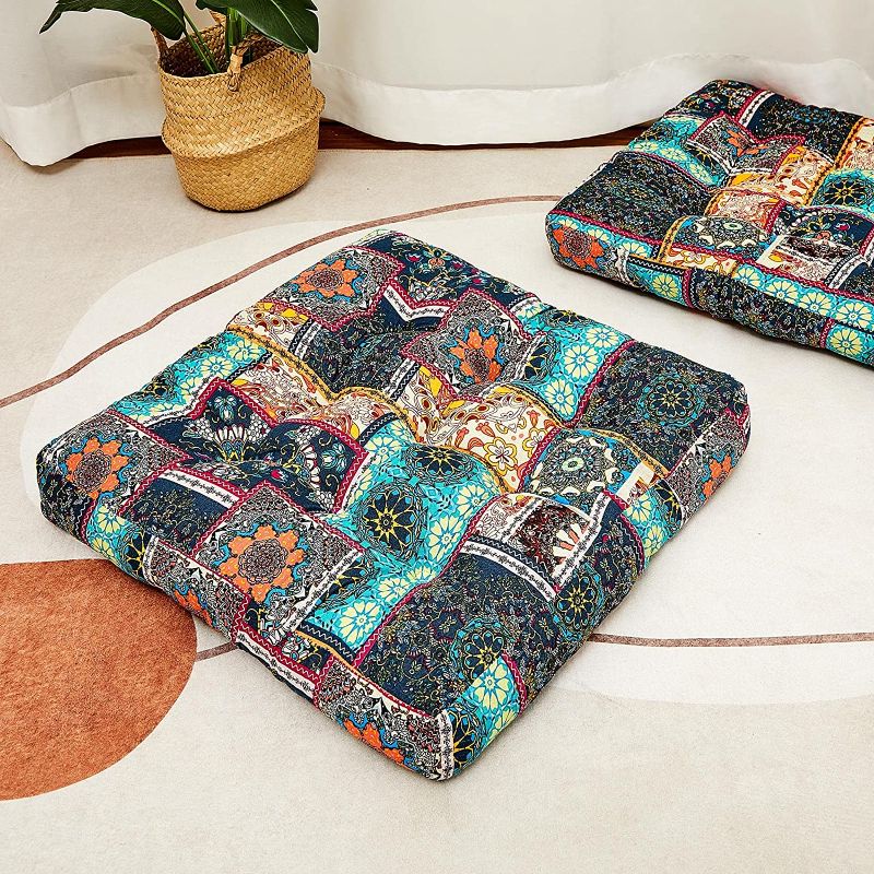 Photo 1 of 2 Pcs Meditation Pillow Turquoise Meditation Floor Pillows Large Meditation Cushion for Yoga Boho Floor Pillow Indian Style Mat Square Meditation Accessories for Room Outdoor Decor 22 x 22 Inch
