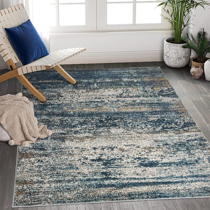 Photo 1 of Art&Tuft Washable Rug, Anti-Slip Backing Abstract 8x10 Area Rugs, Stain Resistant Rugs for Living Room, Foldable Machine Washable Area Rug (TPR19-Navy, 8'x10')