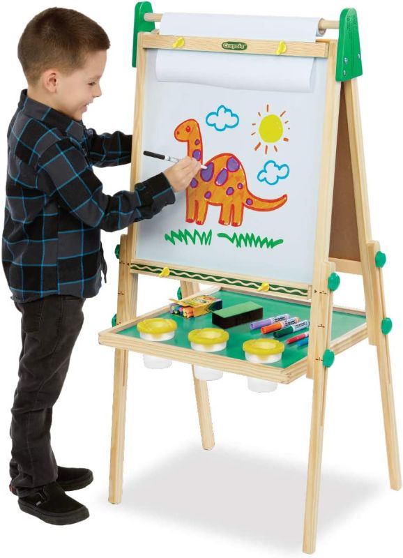 Photo 1 of Crayola Wooden Art Easel for Kids, 2-in-1 Dry Erase Board & Chalkboard, Gifts for Toddlers, Ages 3, 4, 5
