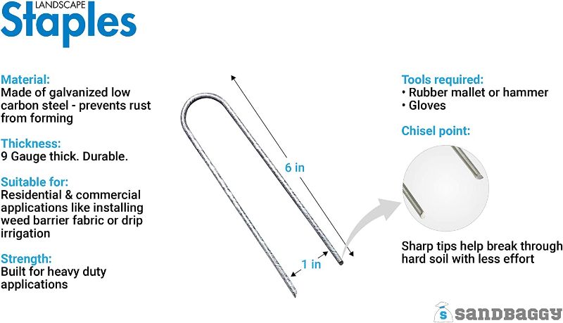 Photo 1 of 6-Inch Landscape Staples ~ 9 Gauge Steel - Fabric Pins, Garden Earth Stakes, Ground Cover, Fence Anchors, Lawn Nails ~ Trusted by Organic Farmers Across The USA (200 Staples)