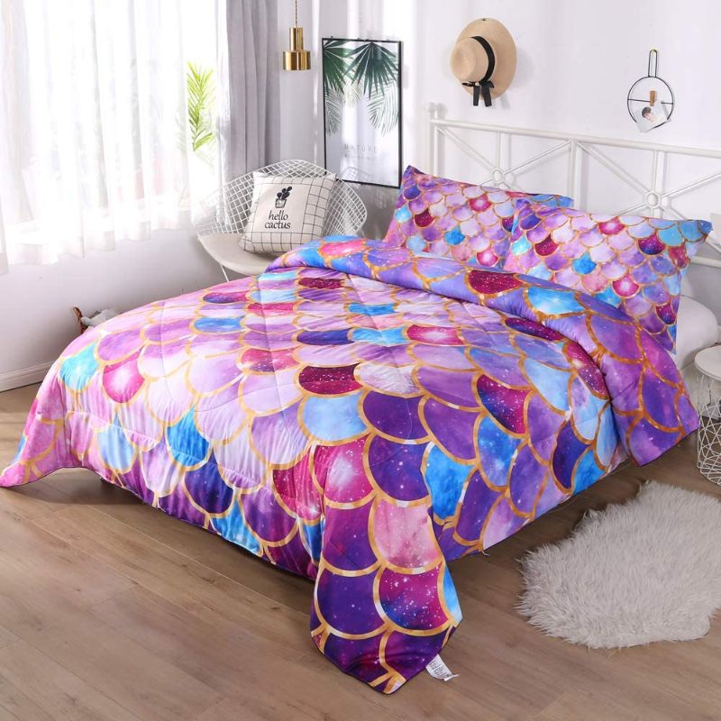 Photo 1 of DECMAY Queen Bedding Sets for Girls Queen Size Comforter 3D Mermaid Scale Comforter Set 3 Pieces Kids Girls Bedding for All Season
