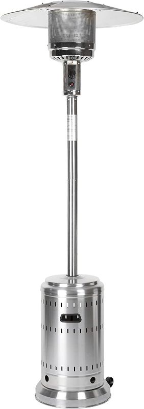 Photo 1 of Amazon Basics 46,000 BTU Outdoor Propane Patio Heater with Wheels, Commercial & Residential - Stainless Steel, 18x89

