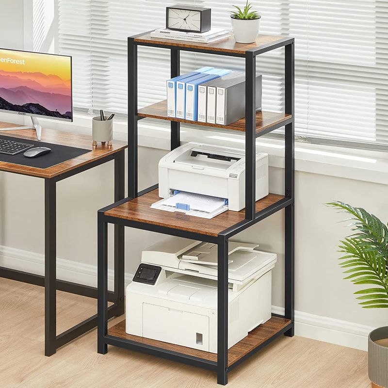 Photo 1 of GreenForest Printer Stand with Storage Shelf, 49.2 inch Large Tall 4 Tier Printer Table for Home Office Organization Space Saving Desk Rack for Printer Computer CPU Shredder, Walnut
