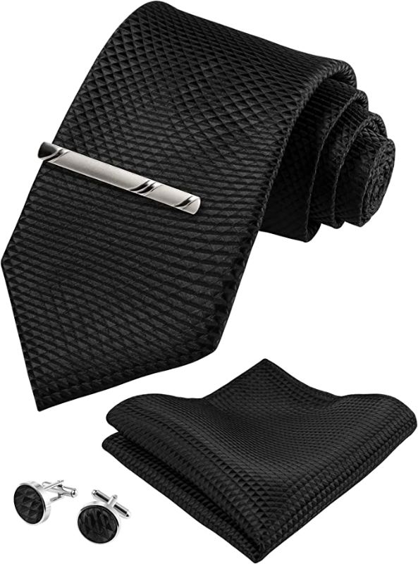 Photo 1 of  Ties Set in Black Gift Box: Necktie and Pocket Square, Cufflinks, Tie Clip Formal Business Wedding