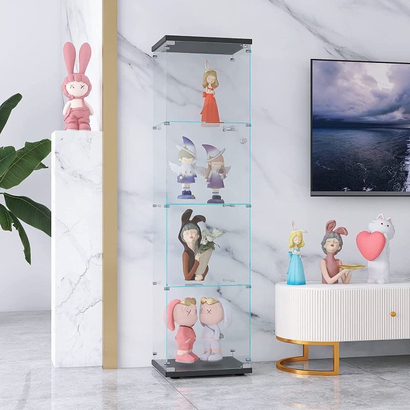 Photo 1 of (((READ COMMENTS)))HomSof Glass Display Cabinet 4 Shelves with Door, Floor Standing Curio Bookshelf for Living Room Bedroom Office, Black,H 64.56”
