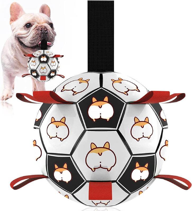 Photo 1 of Dog Soccer Ball,Dog Balls,Interactive Dog Toys,Dog Soccer Ball with Grab Tabs,Outside Dog Toys,Dog Toys for Small Medium Dogs