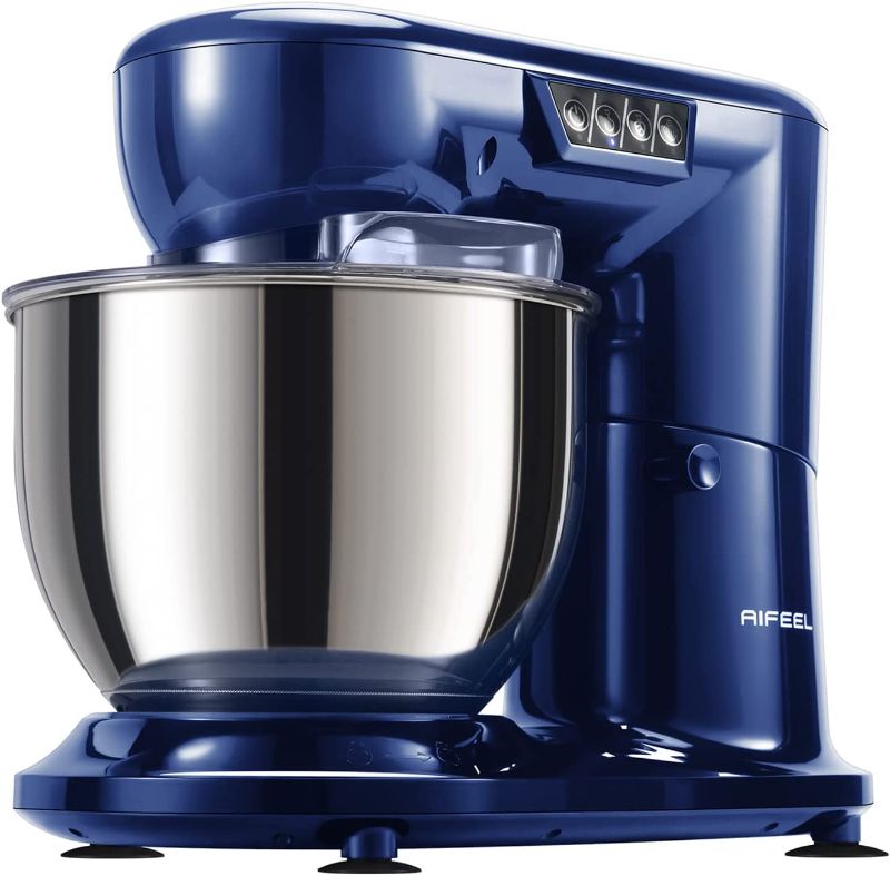 Photo 1 of Aifeel Stand Mixer, Electric Kitchen Dough Mixer with 4.3 QT Bowl, Whisk, Dough Hook, Beater, Splash Guard, LED Function Keys (Retro Blue) --- Box Packaging Damaged, Item is New


