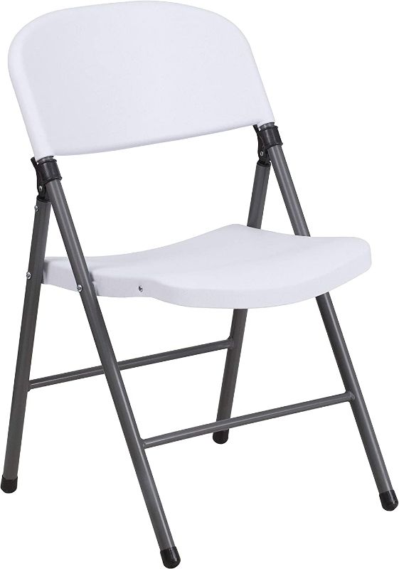 Photo 1 of Flash Furniture HERCULES Series 330 lb. Capacity Granite White Plastic Folding Chair with Charcoal Frame  --- No Box Packaging, Item is New

