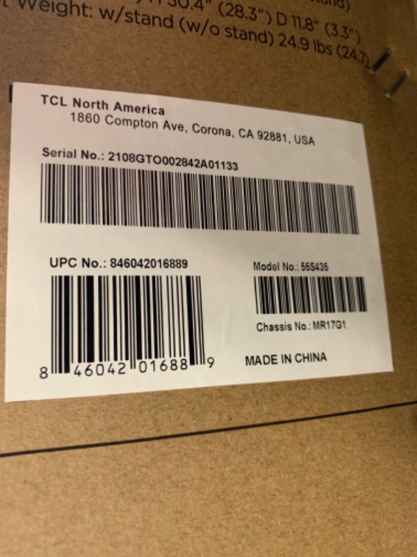 Photo 3 of TCL 55" Class 4-Series 4K UHD HDR Smart Roku TV – 55S435, 2021 Model 55 in TV Only --- Box Packaging Damaged, Item is Factory Sealed
