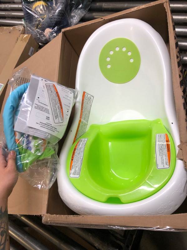 Photo 1 of Fisher-Price Baby Bath Tub, 4-in-1 Newborn to Toddler Tub with Infant Seat Bath Toys and Sling ‘n Seat Tub, Green Green - Frustration Free Package