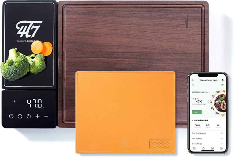 Photo 1 of 4T7 Smart Cutting Board, Smart Meal Prep System Set, American Walnut Wood Chopping Boards with Scale, Easter Gifts for Women, Weigh Timer, App Calorie Counter, Juice Grooves, Health Management,Recipes
