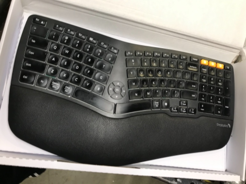 Photo 2 of ProtoArc Backlit Wireless Ergonomic Keyboard, EK01 Bluetooth Ergo Split Keyboard with Wrist Rest, Natural Typing, Multi-Device, Rechargeable, Windows/Mac/Android