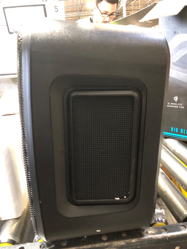 Photo 5 of Brookstone Big Blue Go 60 Watt Wireless Indoor Outdoor Portable Speaker, Built in Qi Charging Pad, LED Light Show, Bluetooth 5.0, IPX5 Water Resistant, Tap to Link Multiple Speakers, Karaoke Mic Input