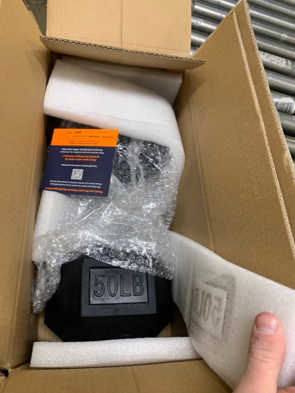 Photo 3 of Amazon Basics Rubber Encased Hex Dumbbell Hand Weight 50 Pounds Rubber Encased Hex Dumbbell --- Box Packaging Damaged, Item is New
