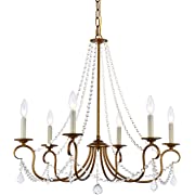 Photo 1 of A1A9 Modern 6 Light Candle Style Chandelier with Crystal Accents, Simple Classic/Traditional Pendant Light, Kitchen Island Ceiling Light Fixtuer for Entryway, Hallway, Dining Room and Foyer (Gold) --- Box Packaging Damaged, Item is New

