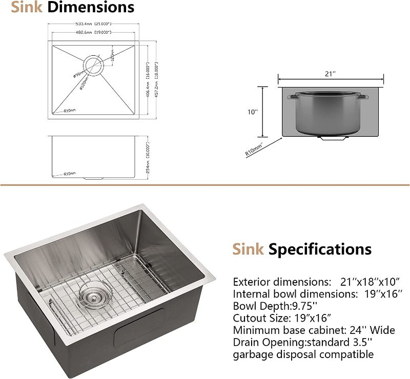 Photo 2 of 21" Undermout Bar Sink - Dcolora 21 Inch Stainless Steel Kitchen Bar Prep Sink 16 Gauge with Round Corner X Grooves Single Bowl Rectangular RV Camper Bar Sink Under Counter Utility Basin
