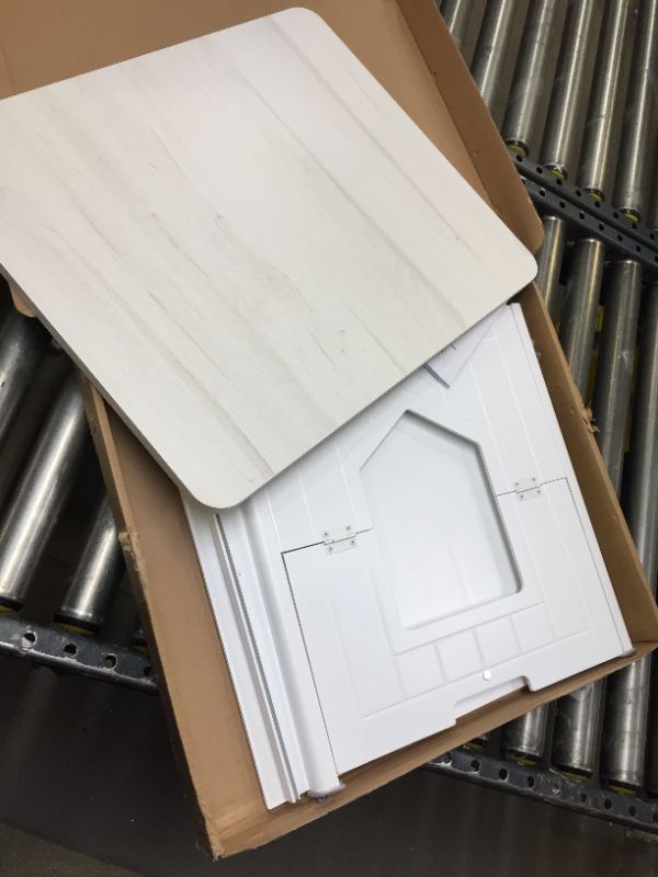 Photo 3 of Palram Pets CATSHIRE Cat Litter Box Enclosure, Litter Box Furniture Hidden, Functional Pet House Side Table, Nightstand, Enclosed Kitty Loo Washroom with Magnetic Door Latch, Easy to Clean, White HARDWARE LOOSE IN BOX 