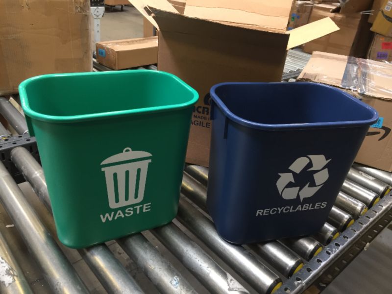 Photo 3 of Acrimet Wastebasket Bin for Recycling and Waste 13QT (Plastic) (Green and Blue) (Set of 2)