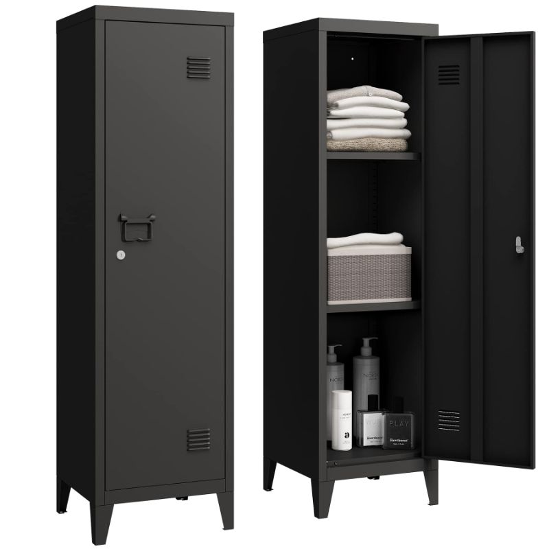 Photo 1 of STEEHOOM Metal Locker Office Home Storage Cabinet with Doors and Shelves File Cabinet Organizer Coat Lockers for Kids Black
