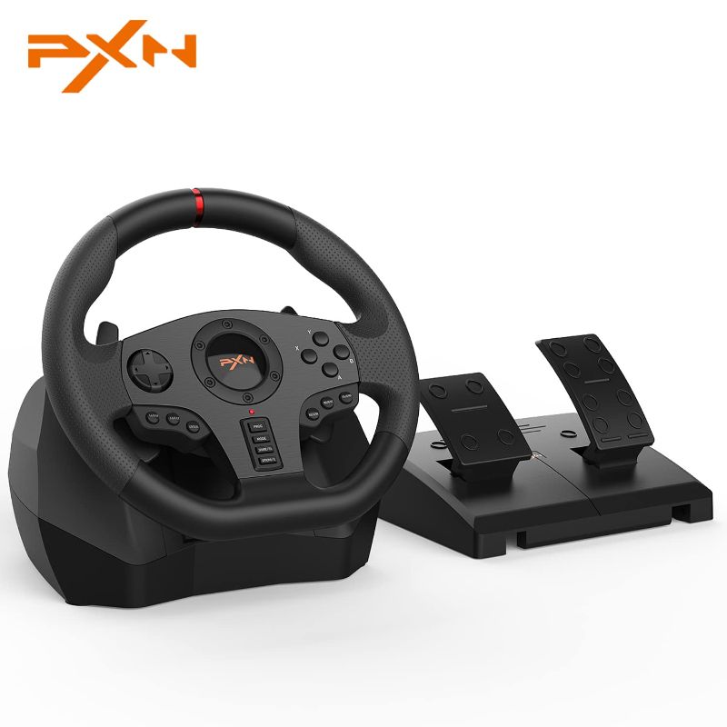 Photo 1 of PXN V900 Gaming Steering Wheel - 270/900° PC Racing Wheels with Linear Pedals & Left and Right Dual Vibration for Xbox Series X|S, PS4, Xbox One, PC, Nintendo Switch, Android TV --- Box Packaging Damaged, Item is New, Item is Missing Parts

