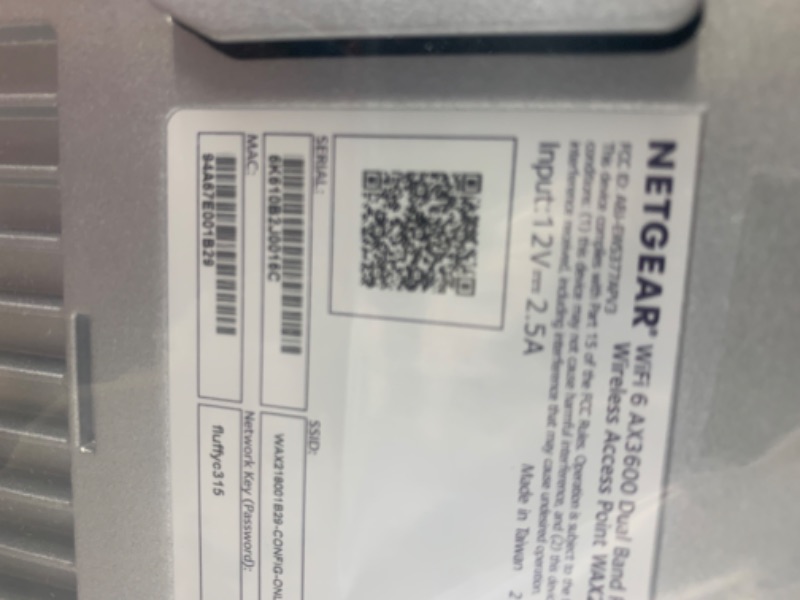 Photo 5 of NETGEAR Wireless Access Point (WAX218) - WiFi 6 Dual-Band | AX3600 PoE Only Speed | 1 x 2.5G Ethernet PoE+ Port | Up to 256 Devices | 802.11ax | WPA3 Security | 2000 sq. ft. --- Box Packaging Damaged, Item is New
