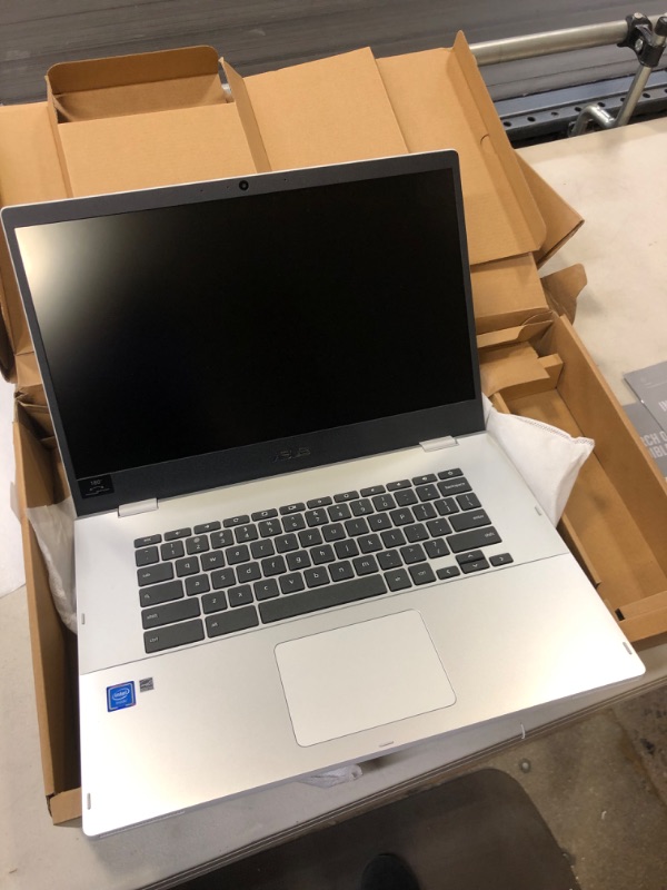 Photo 2 of ASUS Chromebook C523, 15.6" FHD NanoEdge-Display with 180 Degree-Hinge, Intel Celeron N3350-Processor, 4GB LPDDR4-RAM, 64GB Storage, Chrome OS, Silver, Laptop-Sleeve Protector, C523NA-IH44F
