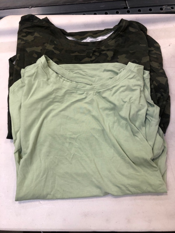 Photo 2 of Amazon Essentials Women's Studio Relaxed-Fit Lightweight Crewneck T-Shirt (Available in Plus Size), Multipacks 2 Light Green/Olive, Camo Print 