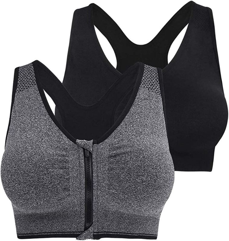 Photo 1 of Fapreit Women's Zip Front Closure Sports Bra - Seamless Wirefree Post Surgery Zipper Padded Racerback Workout Gym Yoga Bras SIZE L
