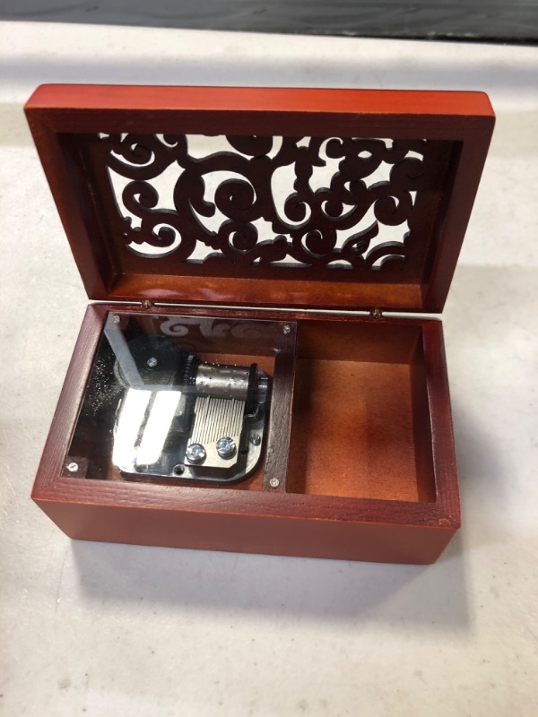 Photo 2 of 18 Note Antique Engraved Hand Crank Wooden Musical Box With Silver-plating Movement in,Music Gift Box (Silver Movement/Edelweiss)