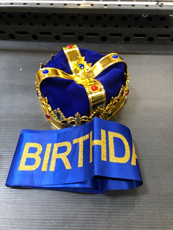 Photo 2 of 6th Birthday King Crown and Sash for Boys - Royal Gold & Blue Premium Quality Material Crown for Him + Blue & Gold Sash, 6th Birthday Accessory Set Gifts for Little Boys Party