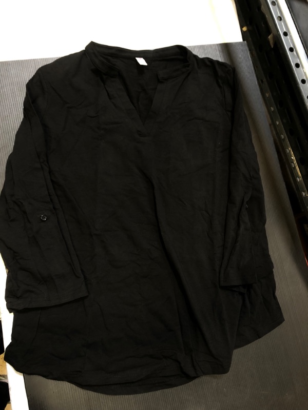 Photo 1 of SIZE XL-- NILOUFO Womens Summer Shirts Notch V Neck Blouses 3/4 Roll Sleeve Tunic Tops  Black