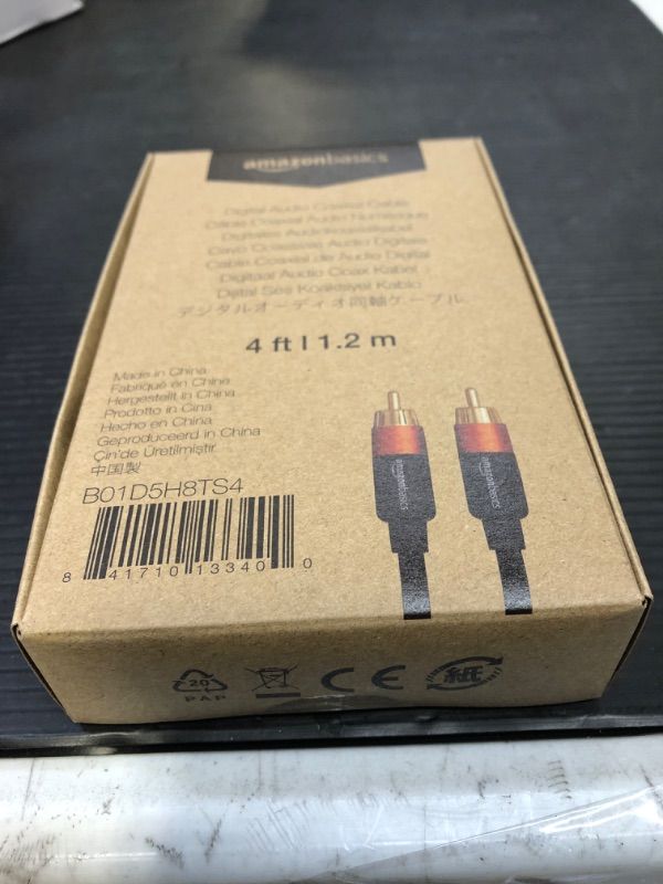 Photo 1 of Amazon Basics Digital Audio Coaxial Cable - 4 feet 4 Feet 1-Pack Coaxial Cable- Factory Seal