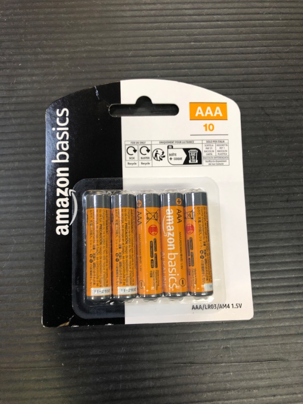 Photo 1 of Amazon Basics 10 Pack AAA High-Performance Alkaline Batteries, 10-Year Shelf Life 10 Count (Pack of 1)