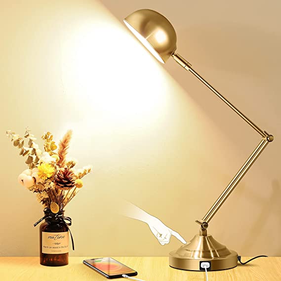 Photo 1 of  Gold Desk Lamp Dimmable with USB Port, Adjustable Touch Control Vintage 