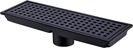 Photo 1 of  SIZE 12 IN LONG - Shower Floor Drain with Removable Cover Grid Grate  Long Rectangle, SUS 304 Stainless Steel Matte Black Plated Finish