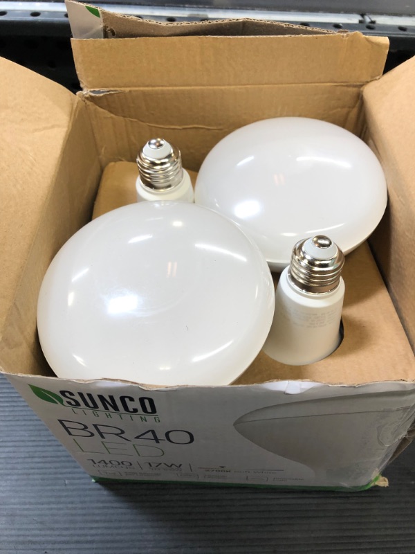 Photo 2 of 4 PACKS-- Sunco Lighting BR40 LED Light Bulbs, Indoor Flood Light, Dimmable, 2700K Soft White, 100W Equivalent 17W, 1400 LM, E26 Base, Recessed Can Light, High Lumen, Flicker-Free - UL & Energy Star 