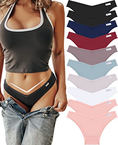 Photo 1 of FINETOO 10 Pack Womens Cotton Underwear Sexy Stretch Bikini Panties Low Rise Hipster Ladies Soft V-Waist Cheeky  -XL