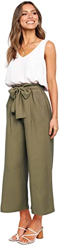 Photo 1 of ANCYINN Womens 2 Piece Crop Pants Set V Neck Tank Wide Strap Tops High Waisted Cropped Paper Bag Pants with Belt size M