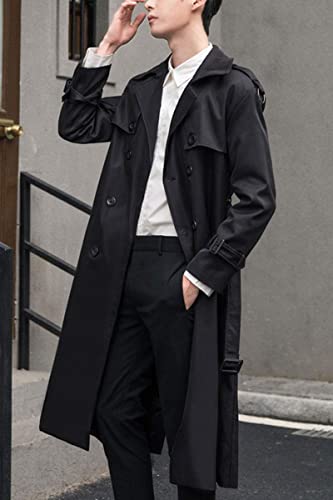 Photo 1 of Men's Elegant Over Length Trench Coat Basic Relaxed Fit Double Breasted Jacket Classic Notched Lapel Fleece Lined Plus Size Winter Windbreaker,Black